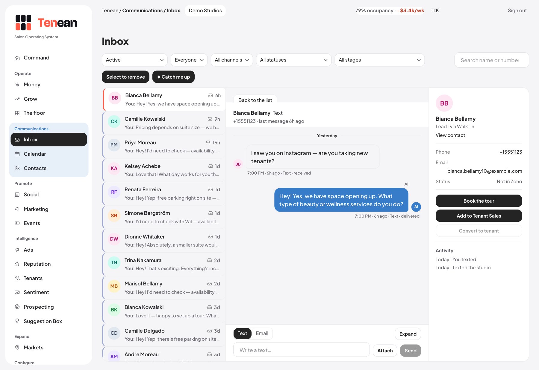 The inbox — every channel, one thread per person